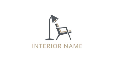 Minimalist Interior Design Logo with Chair and Lamp.