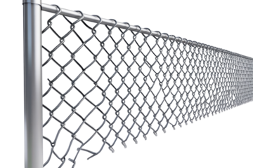 Close up of a chain link fence pattern isolated on transparent background. Chain link fence isolated on white background.