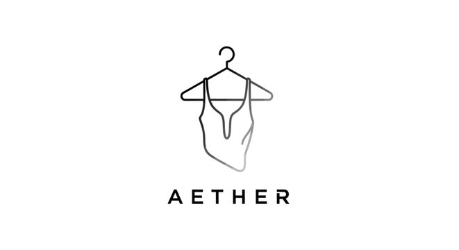 Minimalist line art logo for AETHER featuring a swimsuit on a hanger.
