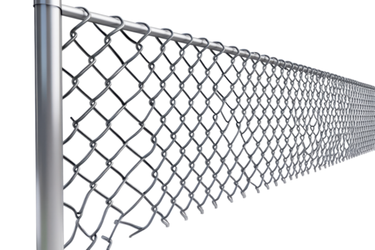Close up of a chain link fence pattern isolated on transparent background. Chain link fence isolated on white background.