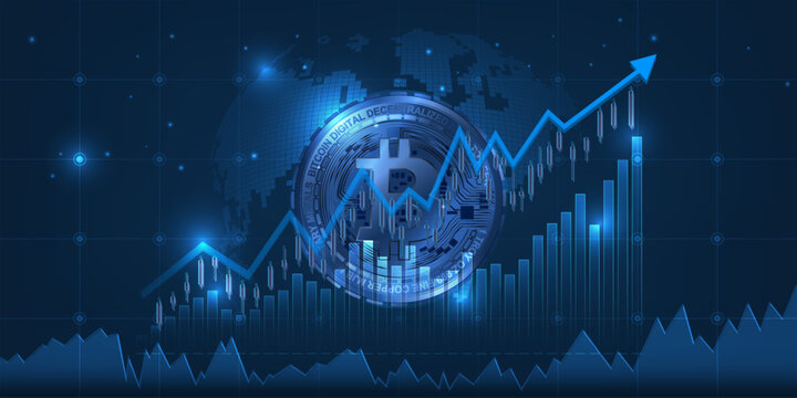 Abstract world economic uptrend graph of bitcoins prices artwork for financial and investment background.Vector illustrations. 