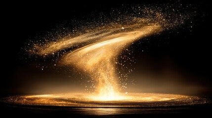 Black background with golden glowing particle vortex: Dynamic Light Trails Crafting Luxurious Visual Impact