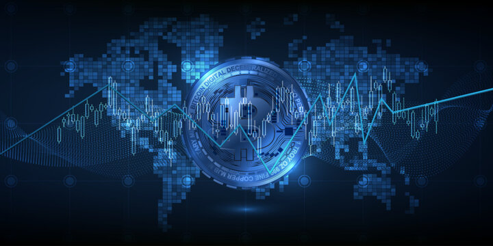 Abstract world economic artwork and background with cryptocurrency digital currency bitcoin.Vector illustrations.