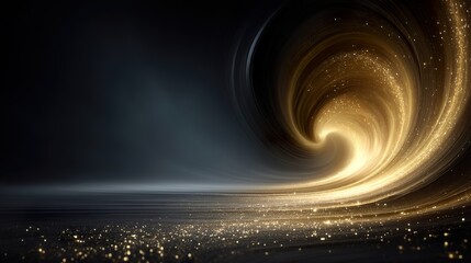 Black background with golden glowing particle vortex: Dynamic Light Trails Crafting Luxurious Visual Impact