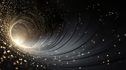 Black background with golden glowing particle vortex: Dynamic Light Trails Crafting Luxurious Visual Impact