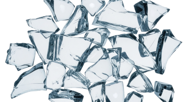 Pile of broken glass shards transparent background cutout png