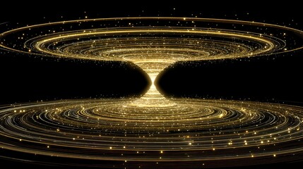 Black background with golden glowing particle vortex: Dynamic Light Trails Crafting Luxurious Visual Impact