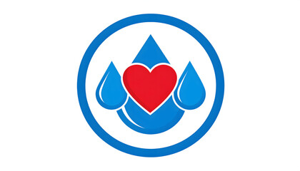 Flat vector logo/icon featuring a red or white heart combined with blue blood/water drop elements inside a blue circle. design represents the global symbol for Diabetes Awareness and related health