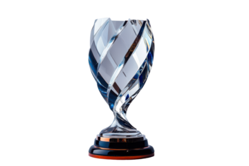 Crystal trophy award isolated on transparent background. Crystal trophy award mockup isolated on white background.