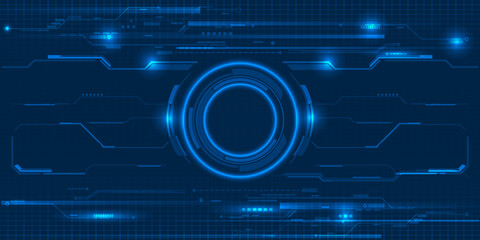 Futuristic digital horizontal grid space with circle head up display interface and hi tech circuit pattern.Vector illustrations.  © Alleachday