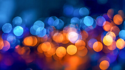 Vibrant bokeh lights create an enchanting atmosphere in a bustling urban night scene with shimmering colors dancing in the background