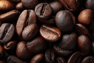 Fototapeta premium Close Up Shot of Roasted Coffee Beans Texture with Light Brown Tones and Glitter