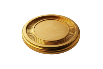Golden circular medal with intricate engraved pattern isolated on transparent background. Gold medal isolated on white background, 3d rendering.