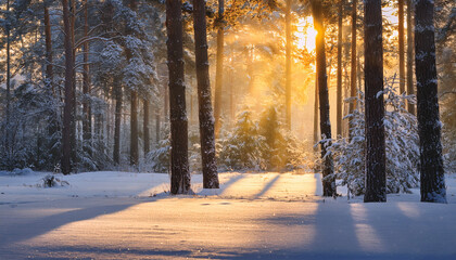 Whispers of Dawn in a Snowy Forest