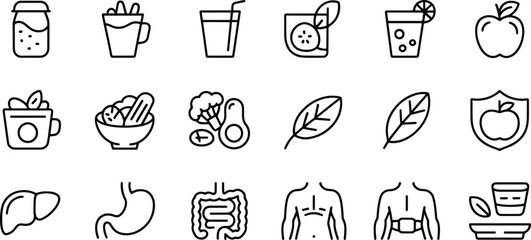 Healthy Lifestyle and Body Care Outline Icons Collection for Wellness and Nutrition Concepts