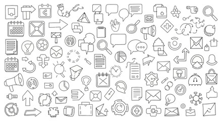 Extensive Collection of Line Art Icons Communication, Business, and Symbol Variety