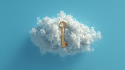 A key to success lies in the sky, represented by a cloud with a golden key embedded, against a light blue background. It symbolizes dreams.