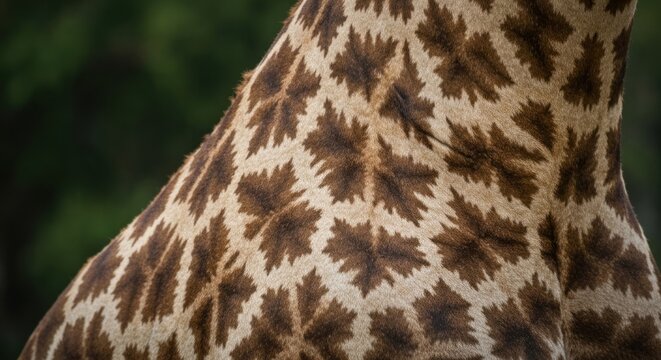 Close-up of a giraffe's patterned neck and shoulder against blurred green background - Powered by Adobe