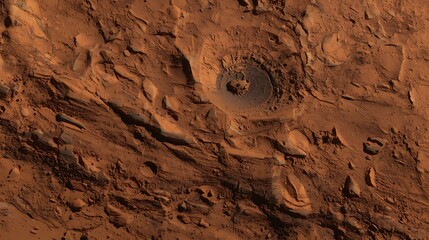 Martian Crater: A mesmerizing aerial view of a Martian crater reveals intricate patterns and textures, showcasing the raw beauty of the planet's surface.