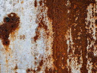 Old Weathered Zinc Roofing Panel with Brown Oxidation Stains