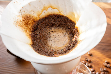 Close-Up of Brewing Coffee with a Dripper
