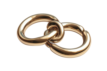 Gold chain link detail isolated on transparent background. Gold wedding rings connected like chain links on an isolated white background.