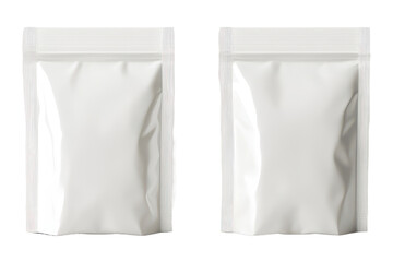 Blank silver stand up pouches with ziplock isolated on transparent background. A blank white stand-up pouches isolated on white background.
