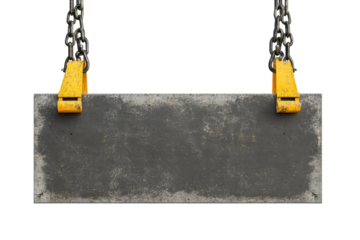 Rectangular slate sign hanging from chains isolated on transparent background. Overhead hook block with empty board isolated on white background, 3d rendering.