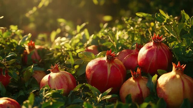 Organic Pomegranates, freshly harvested from the orchard. A healthy pome fruit choice.