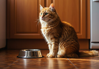 Fototapeta na wymiar cat waiting food at home
