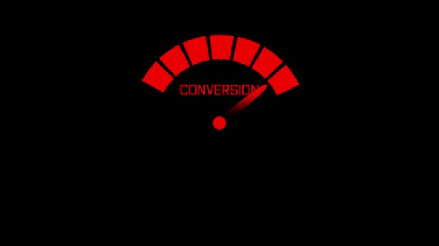 Red Conversion Meter Showing a Low Reading on Black Background gauge speedometer