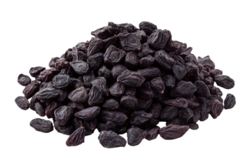 Pile of dark raisins isolated on transparent background. Raisins isolated on white background.