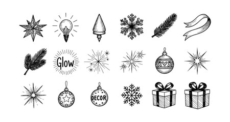 Hand-drawn christmas icons set: festive elements for holiday design