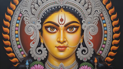 Exquisite portrait painting of goddess durga majestic warrior divine feminine power detailed