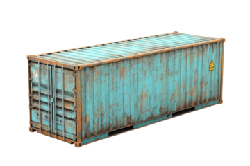 Blue shipping container viewed from the rear isolated on transparent background. Blue cargo container shipping freight twenty feet isolated on white background.
