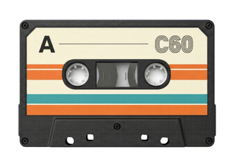 Fototapeta premium Retro cassette tape with vintage stripes transparent background cutout png