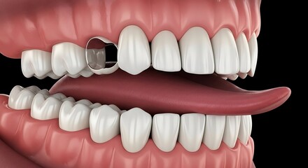 Obraz premium Human Teeth Model Showing Metal Crown Installation and Dental Health Concept