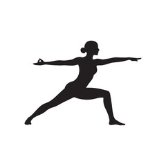 Fototapeta premium Silhouette of Woman in Warrior I Yoga Pose Keywords: yoga, warrior pose, virabhadrasana