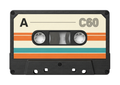 Retro cassette tape with vintage stripes transparent background cutout png