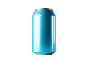 Light blue metal soda can isolated on transparent background. Can with non freezing isolated on white background.