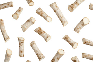 Bunch of fresh burdock roots isolated on transparent background.