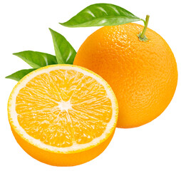 Fresh and Juicy Orange with slice isolated on white background, Fresh Orange with slices on White Background, High resolution PNG File.
