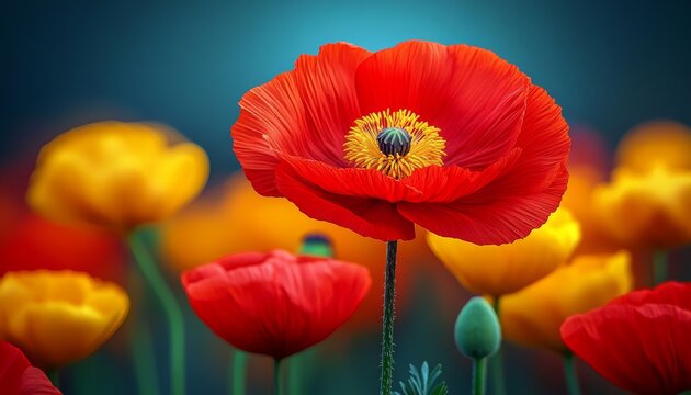Stunning Vibrant Meadow Filled with Colorful Poppies Under Bright Sunlight in High Resolution Detail