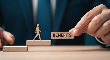 Wooden blocks depicting career progression and benefits in business context