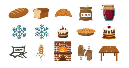 Cozy winter baking essentials: bread, pastries, and warm hearth elements
