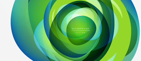Abstract circular design. Vibrant green, blue hues blend. Modern aesthetic, dynamic composition, suitable background element.