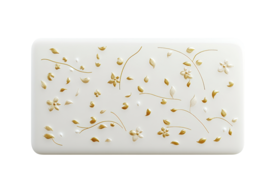 White card with delicate floral vine pattern isolated on transparent background.