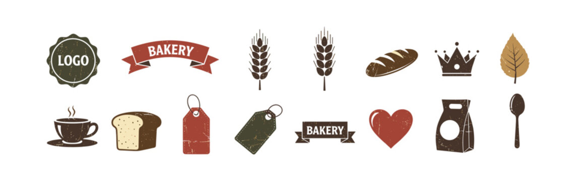 Vintage bakery elements set with rustic logos and labels