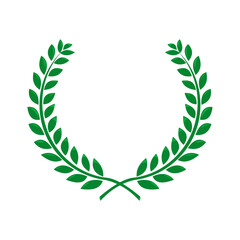 Green wreath of laurel leaves.. Laurel wreath. Wheat wreath, circular leaf shape depicting a frame of awards, achievements, symbols, on a white background, flat art design style.
