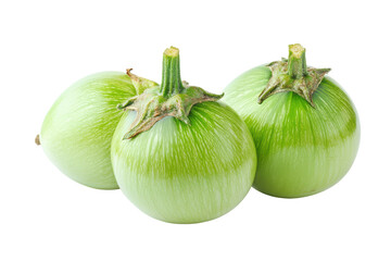 Obraz premium Round green thai eggplants isolated on transparent background. Fresh green eggplant isolated on white background.